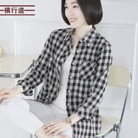 2025新款春季翻领格子衬衫外套宽松胖MM妈妈长袖衬衣女装大码女装商品大图