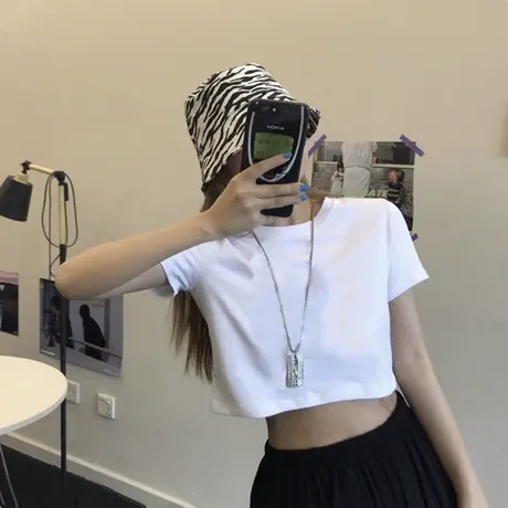 2024年春夏季新款女装设计感小众短款上衣服ins潮白色短装短袖t恤商品大图