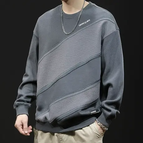 圆领拼接卫衣男春秋款潮牌男款大码春季2024新款男士百搭上衣长袖图片