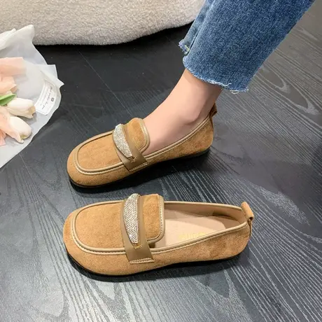 2023秋季新款时尚女士休闲豆豆鞋平底防滑磨砂牛筋软底舒适妈妈鞋商品大图