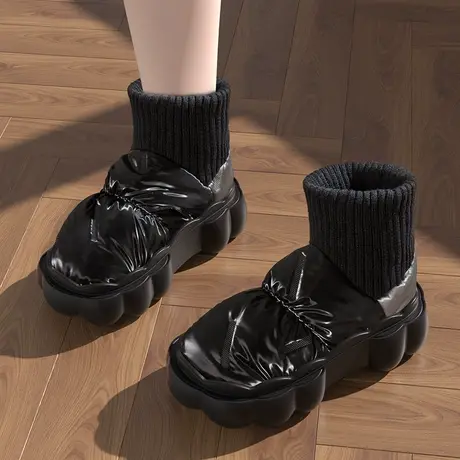 棉拖鞋女高帮防水冬季包跟保暖加厚底踩屎感室内家居外穿秋冬时尚商品大图