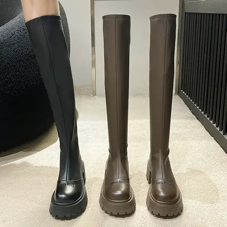 长筒靴女厚底靴子2023新款高跟骑士靴显瘦高筒显腿长复古过膝靴冬图片