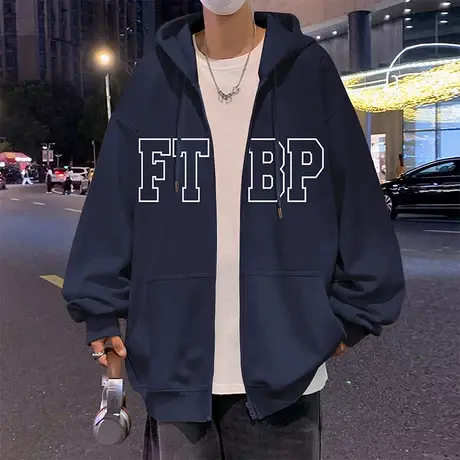 加绒加厚美式连帽卫衣外套男春秋款潮牌高街宽松春季重磅拉链开衫商品大图