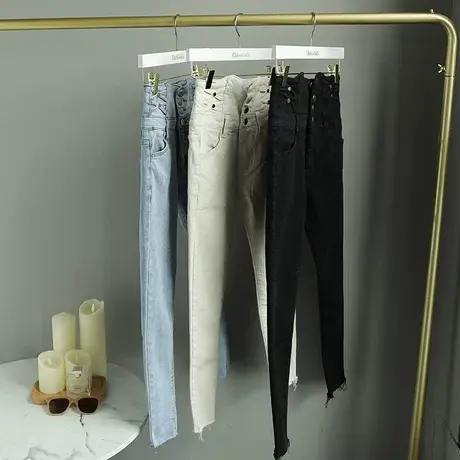 【直播】粉红大布娃娃高腰修身加绒牛仔裤图片