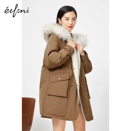 伊芙丽羽绒服女秋冬商场同款新品保暖大毛领连帽外套1BA580631商品大图