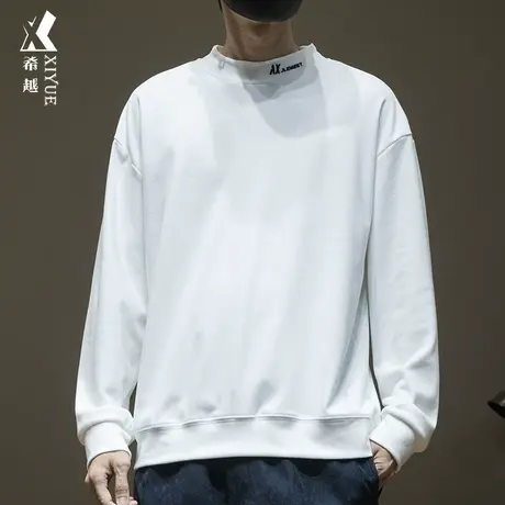 希越重磅德绒长袖T恤男冬季防静电绣花内搭打底衫宽松大码男上衣图片