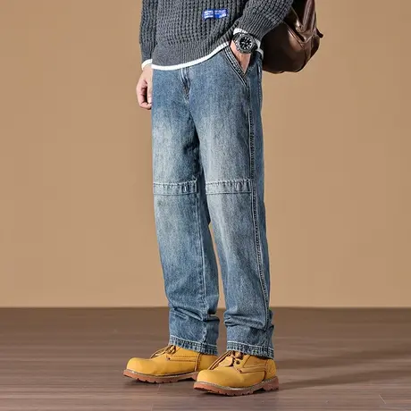宽松直筒牛仔裤男款潮流美式高街牛仔裤百搭小脚高档休闲牛仔裤图片