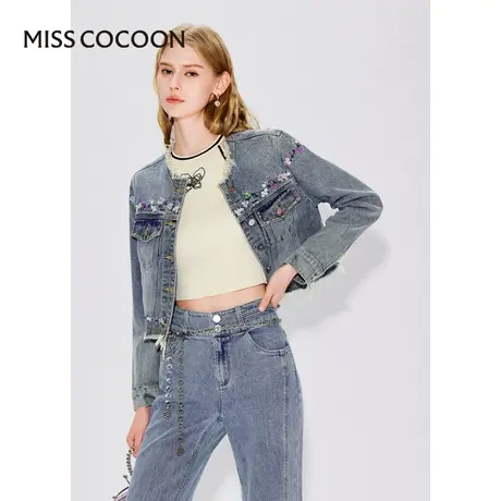 MISSCOCOON【莫奈花园】24春新款浪漫立体绣花水洗气质牛仔短外套图片