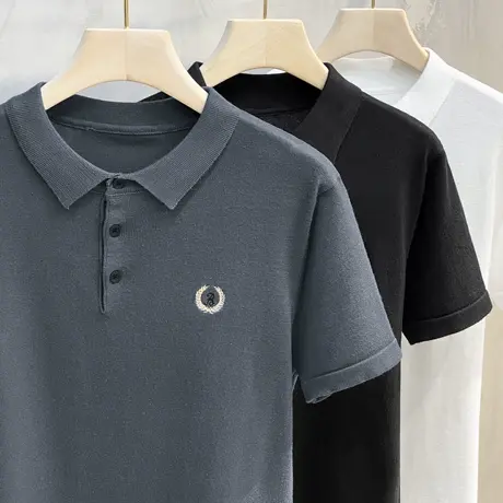 英伦夏季polo衫男短袖潮流潮牌翻领稻穗刺绣保罗T恤2023新款有领商品大图