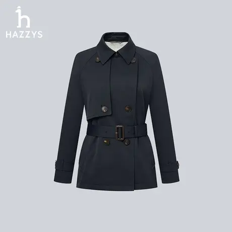 【商场同款】Hazzys哈吉斯2024春季新品宽松版素色短款战壕风衣女图片
