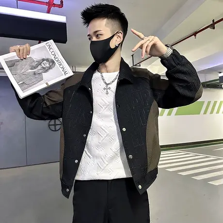 潮牌夹克男春季撞色印花字母上衣设计感潮流韩版修身痞帅男装外套商品大图