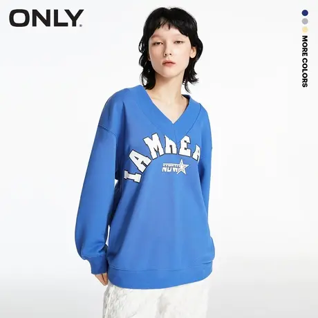 【CC家居控】ONLY夏季时尚百搭V领字母印花宽松落肩卫衣女商品大图