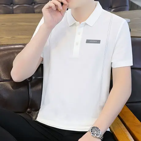 港士博翻领男士短袖t恤夏季休闲纯色保罗polo衫修身百搭有领上衣商品大图