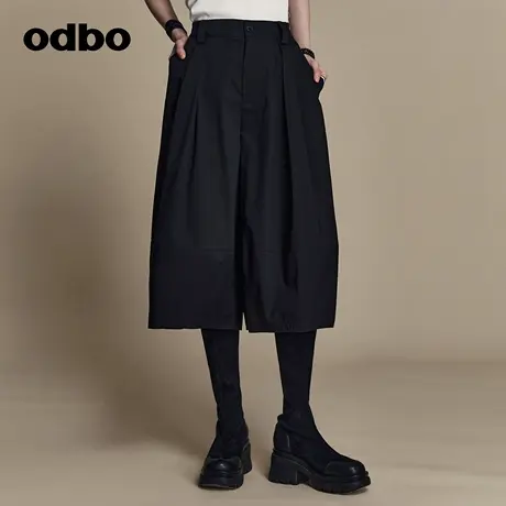 odbo/欧迪比欧原创设计时尚黑色休闲裤女夏季2023年新款阔腿裤子图片