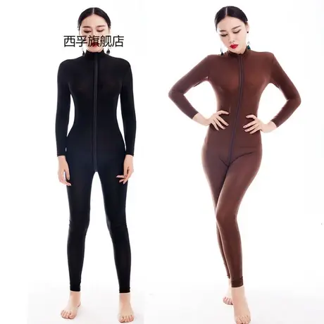 欧美大码高弹冰丝连体紧身衣双拉链开档情趣内衣免脱连身衣7001商品大图