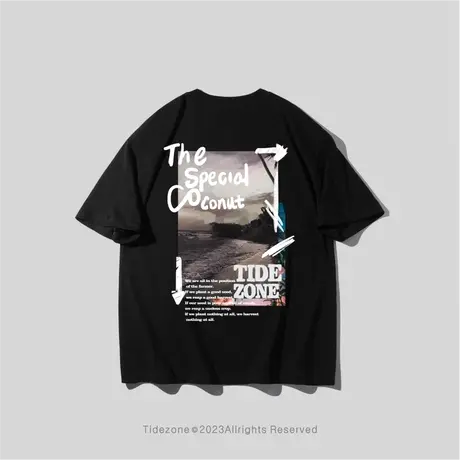 Ohlyah夏季新款原创风景图印花短袖t恤男女同款圆领宽松休闲情侣图片