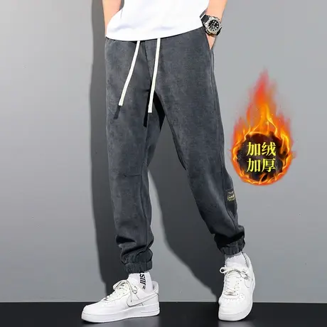 秋冬季男士潮牌灯芯绒束脚裤宽松大码加绒加厚休闲运动裤工装卫裤商品大图