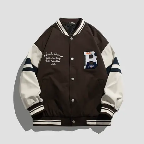 秋冬季条纹日系港风潮牌情侣夹克外套男士2023新款休闲棒球服外穿图片