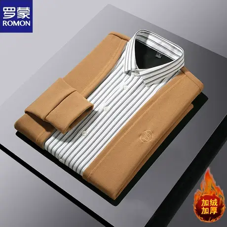 罗蒙开衫毛衣男士秋冬季加绒保暖衬衫领线衣休闲假两件针织衫男款图片