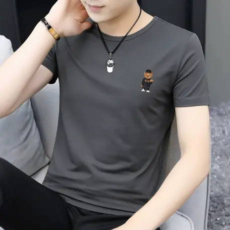 莫代尔小熊t恤男士短袖2023新款夏季潮流圆领上衣服冰丝冰感半袖商品大图