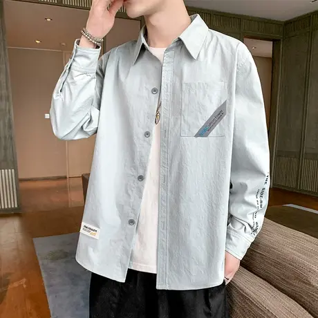 衬衫男士2023夏季新款潮流休闲长袖衬衣春秋外套薄款衣服男装上衣商品大图