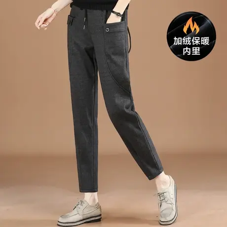 韩潮袭人松紧腰毛呢加绒休闲裤女2023冬季新款西装裤运动裤长款子图片