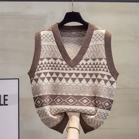 菱形v领针织马甲背心女2023秋装新款宽松外穿马夹叠穿毛衣坎肩潮图片