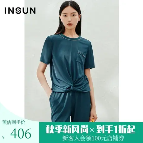 恩裳2023夏季新款舒适醋酸针织坑条扭结套头针织衫上衣女商品大图