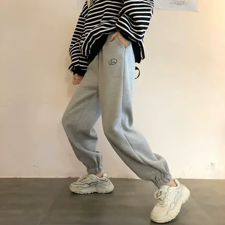 加绒裤子女秋冬宽松哈伦卫裤直筒显瘦百搭休闲运动束脚长裤潮ins商品大图