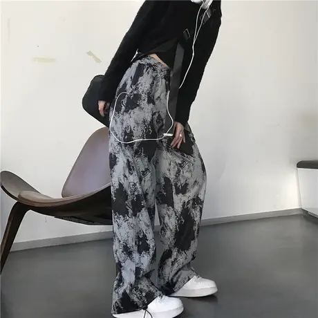 休闲阔腿裤女夏季薄款拖地长裤复古港味高腰显瘦辣妹风ins潮裤子图片