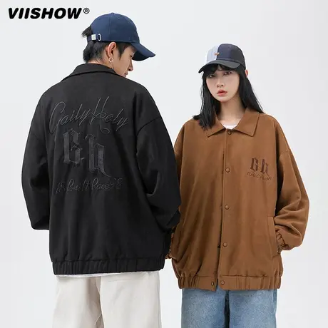 VIISHOW美式刺绣麂皮绒夹克外套复古街头痞帅炸街简约上衣男女商品大图