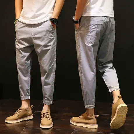 灰色休闲裤男士九分裤夏季宽松小脚大码直筒痞帅裤子韩版潮流百搭图片