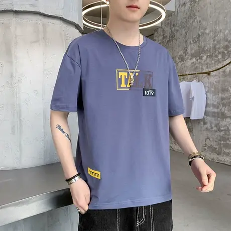 夏季爆款ins纯棉圆领短袖T恤男士情侣装男装夏装2023新款潮牌衣服商品大图