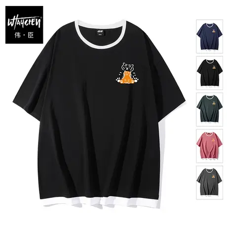 伟臣潮牌大码男装夏季男士短袖T恤胖子加肥加大宽松圆领纯棉体恤商品大图