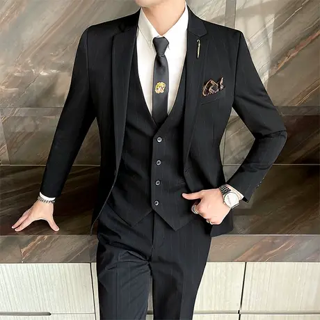 西装套装男三件套修身商务休闲伴郎团新郎结婚礼服爆款西服主持人图片