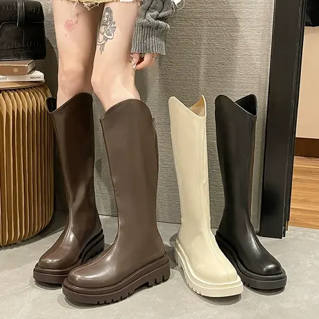 厚底长筒靴女2023年新款秋冬季不过膝长靴大筒围小个子瘦瘦骑士靴商品大图