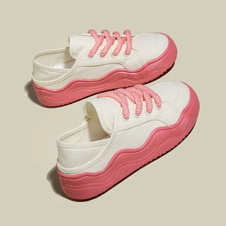 透气百搭韩系小白鞋女2023夏季新款小众原创懒人一脚蹬两穿帆布鞋商品大图