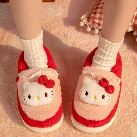 凯蒂猫棉拖鞋女包跟冬季可爱室内家居厚底加绒保暖外穿三丽鸥棉鞋商品大图