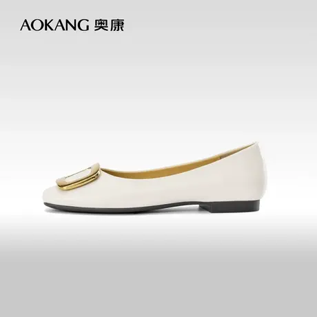 【门店发货】奥康女鞋 2023春秋季真皮时尚单鞋平底方头简约潮商品大图