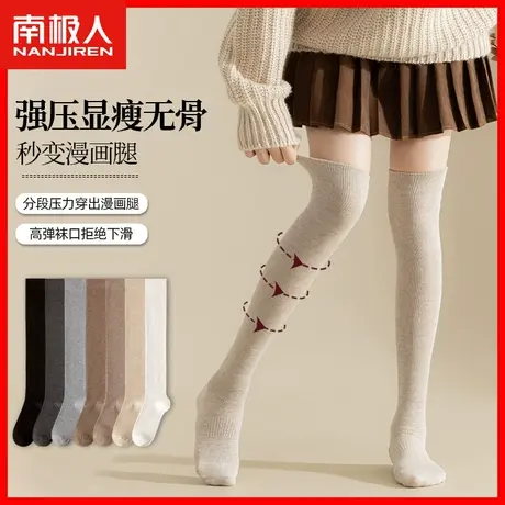 过膝袜子女秋冬季纯棉高筒大腿袜强压瘦腿日系灰色jk学院风长袜TC商品大图