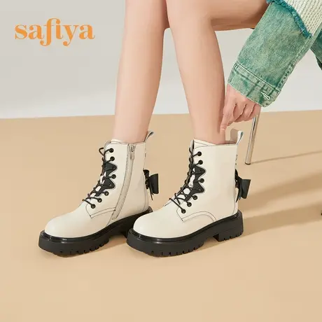 Safiya/索菲娅冬季新款小众撞色蝴蝶结厚底马丁靴线上专有图片