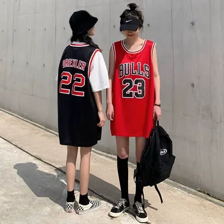 mschf泫雅吊带背心无袖t恤女夏外穿韩版潮学生篮球服bf风宽松上衣图片