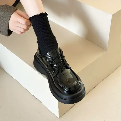 厚底小皮鞋女2024春季新款英伦风复古松糕学院增高两穿系带乐福鞋商品大图