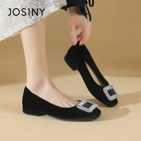 Josiny/卓诗尼单鞋女2024新款春季超火气质浅口黑色一脚蹬女鞋子商品大图