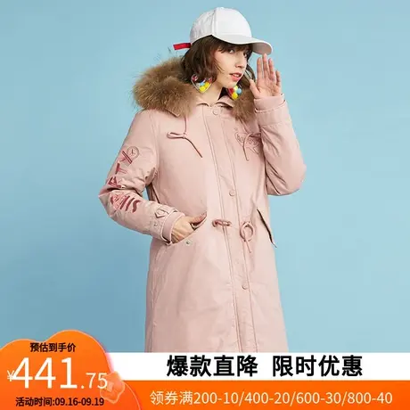 艾格冬装韩版休闲百搭潮流舒适小个子加厚连帽中长款羽绒服Y370商品大图