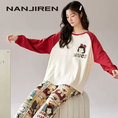 南极人睡衣女春秋纯棉长袖2023年新款可外穿卡通可爱家居服套装JN商品大图