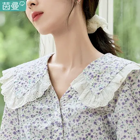 茵曼旗舰店法式娃娃翻领碎花衬衫女士2023春季新款宽松气质上衣商品大图