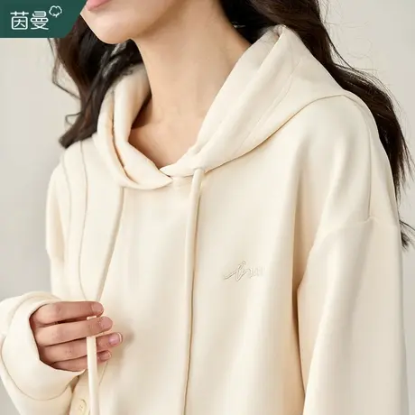 茵曼法式连帽卫衣女春秋2023新款小众别致慵懒风帽衫落肩上衣冬季图片