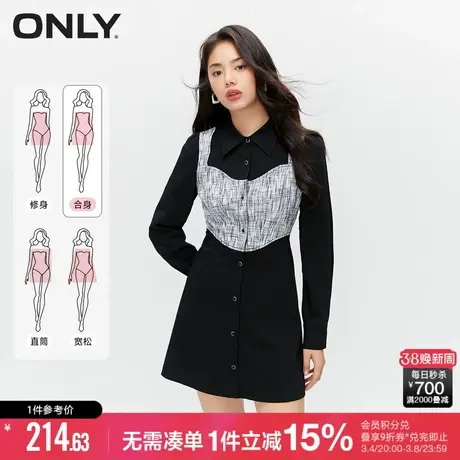 ONLY冬季收腰显瘦假两件中短款衬衫连衣裙女|123307029图片