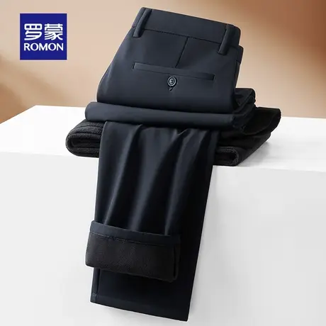 罗蒙加绒加厚休闲西装裤男2023秋冬季新款保暖防寒直筒工装长裤子图片